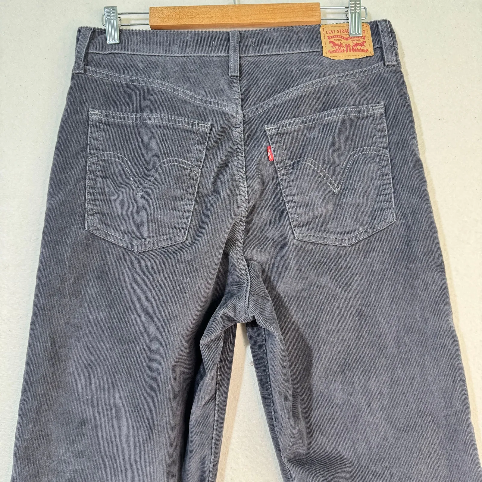 Levi's Ribcage Straight-Leg Ankle Charcoal Gray Corduroy Pants Size 32 High-Rise - Image 9