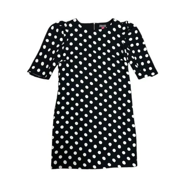 Vince Camuto Polka Dot Puff Sleeve Zipper Back Dress Size‎ 4 Black White - Image 5