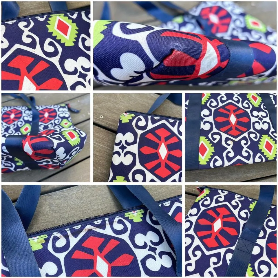 Navy Blue w/ Red/White Design Vera Bradley Cooler Bag Tote Bag w/ Zip Closure - Image 8