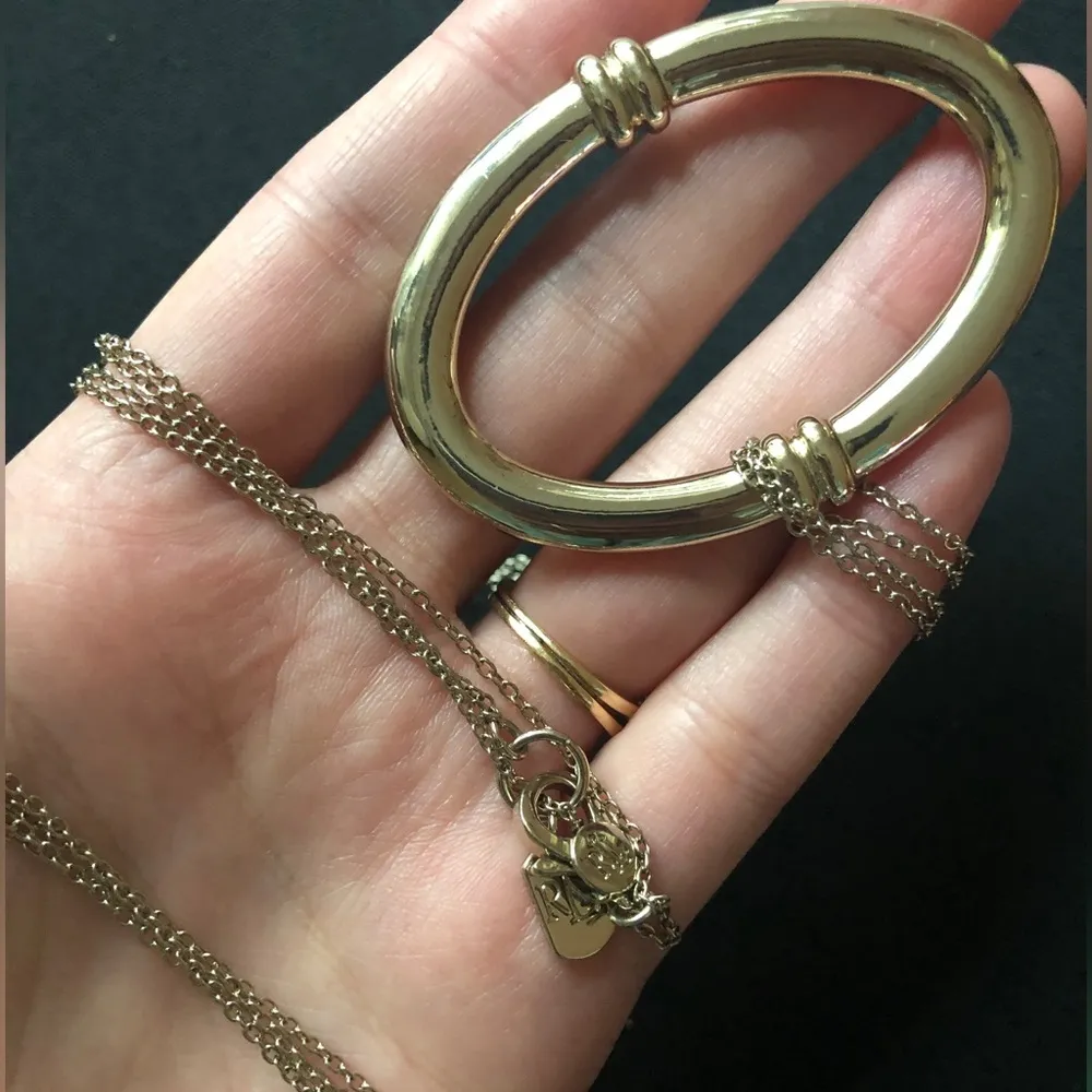 Lauren Ralph Lauren light gold tone LONG double chain necklace with pendant - Image 4