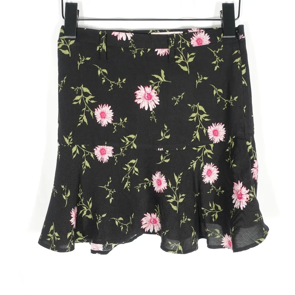 Junior's | SO | Black & Pink Floral Flounce Ruffle Mini Skirt - XSmall - Image 4