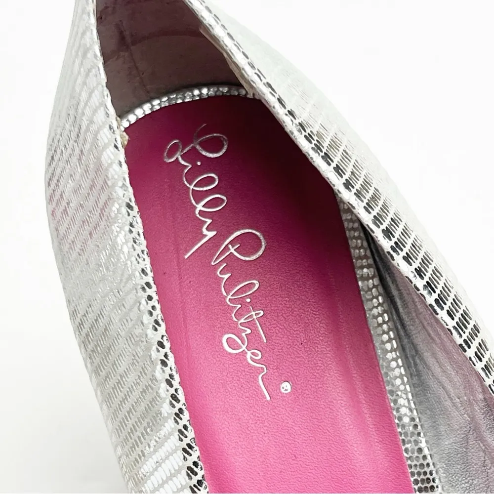 LILLY PULITZER Silver Metallic Resort Chic Peep Toe Wedges, Size 9 - Image 3