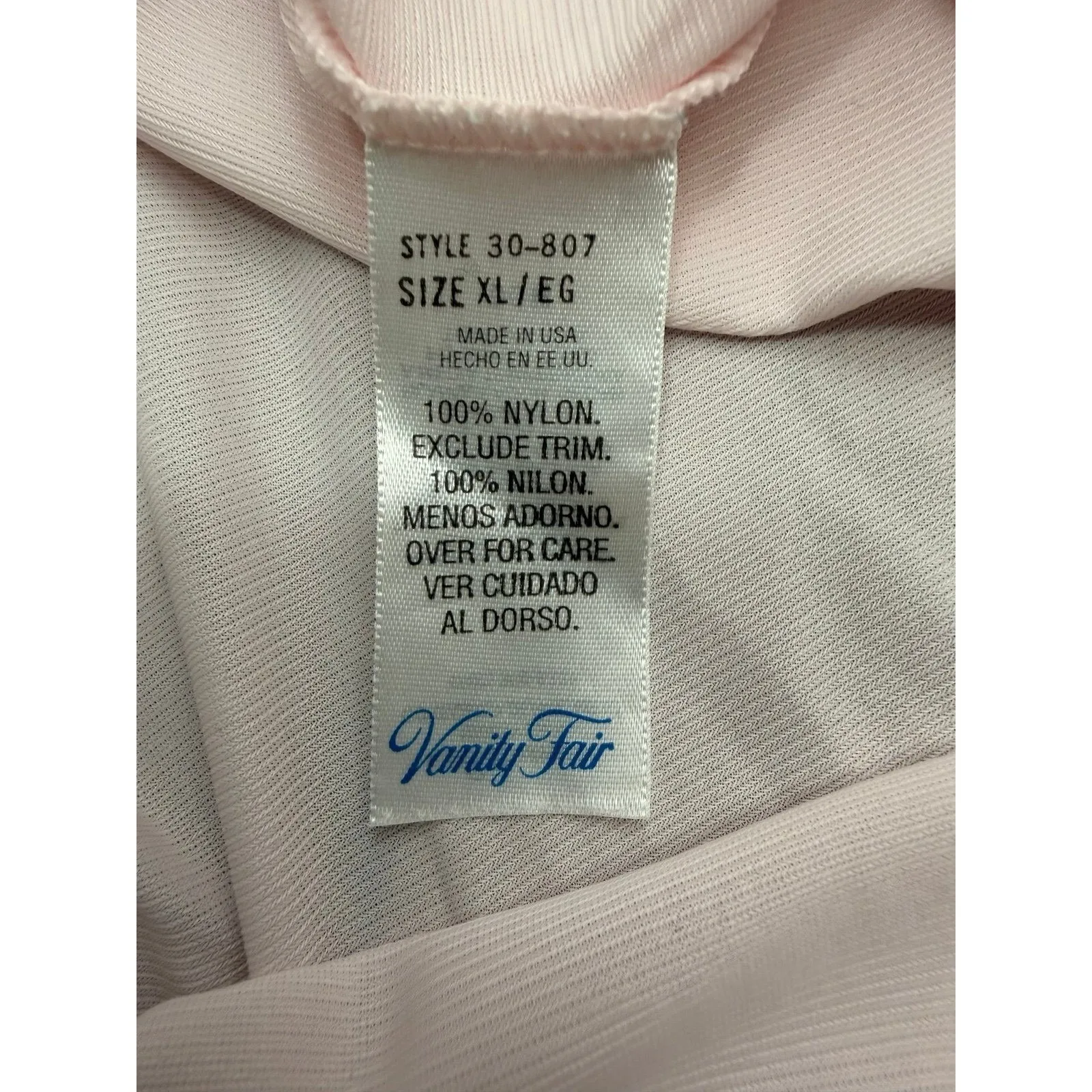 Vanity Fair Vintage Pink Nylon Nightgown XL Made in USA - Image 4