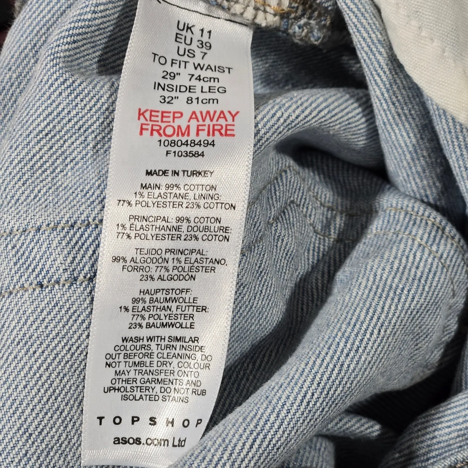 Topshop Straight Leg Jeans W29 L32 Light Wash Denim Made‎ in Turkey - Image 8