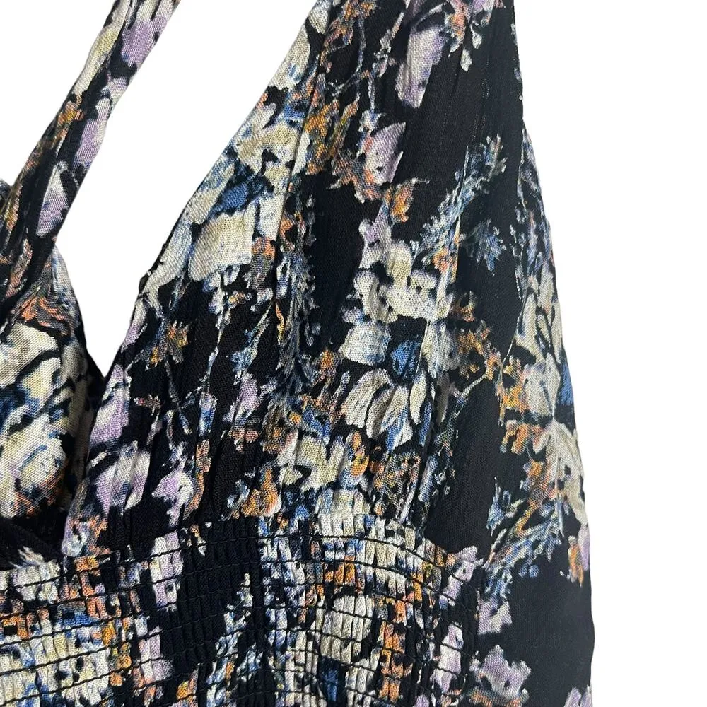 Free People Washed Ashore Black Floral Print Twist Back Mini Dress Size M - Image 5