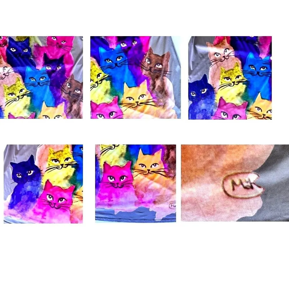 Emery Rose Dress 3XL Gray Colorful Cats Art to Wear Kitty Lover Festive … Size undefined - Image 6