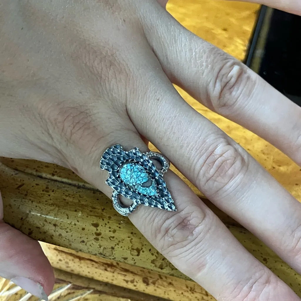 Natural Blue Moon Turquoise Sterling Silver Ring Size 8 - Image 4