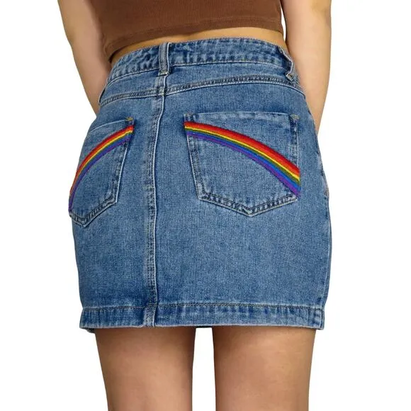 Forever 21  Rainbow Pocket Button Down Denim Skirt Small LGBTQIA+ PRIDE - Image 2