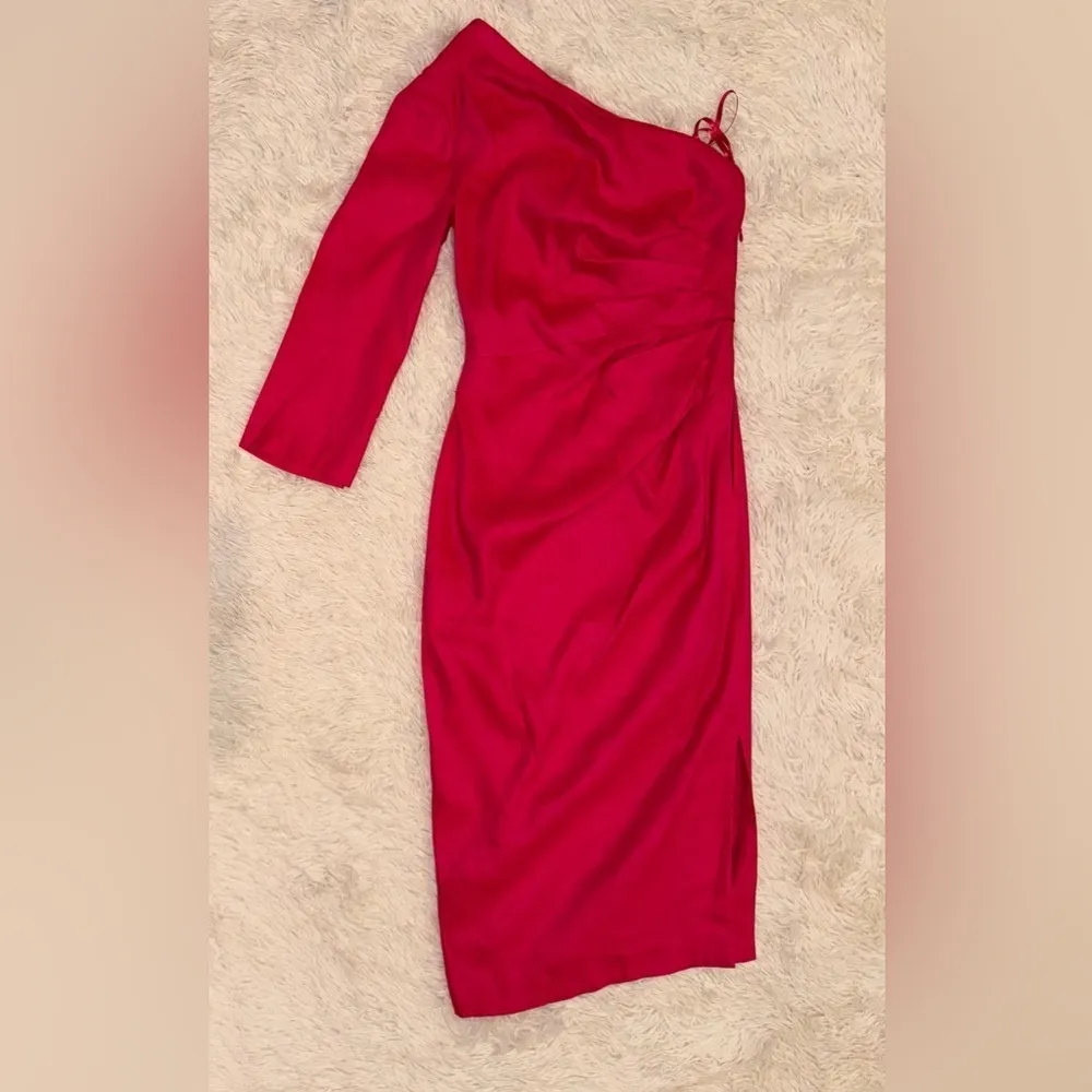 NWOT Veronica Beard Patsy Linen one shoulder pink midi Dress sz 0 - Image 6