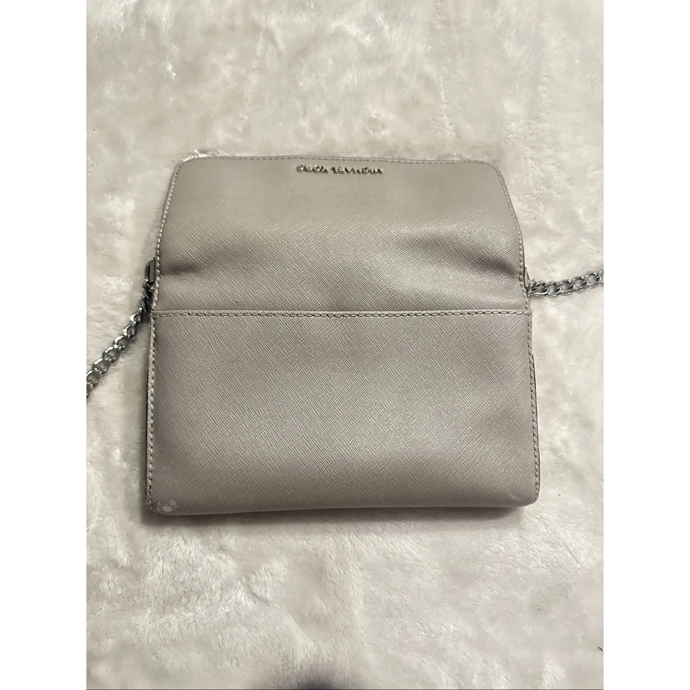 Michael Kors Gray Leather Silver Chain Strap Flap Closure Small Crossbody Bag - Image 8