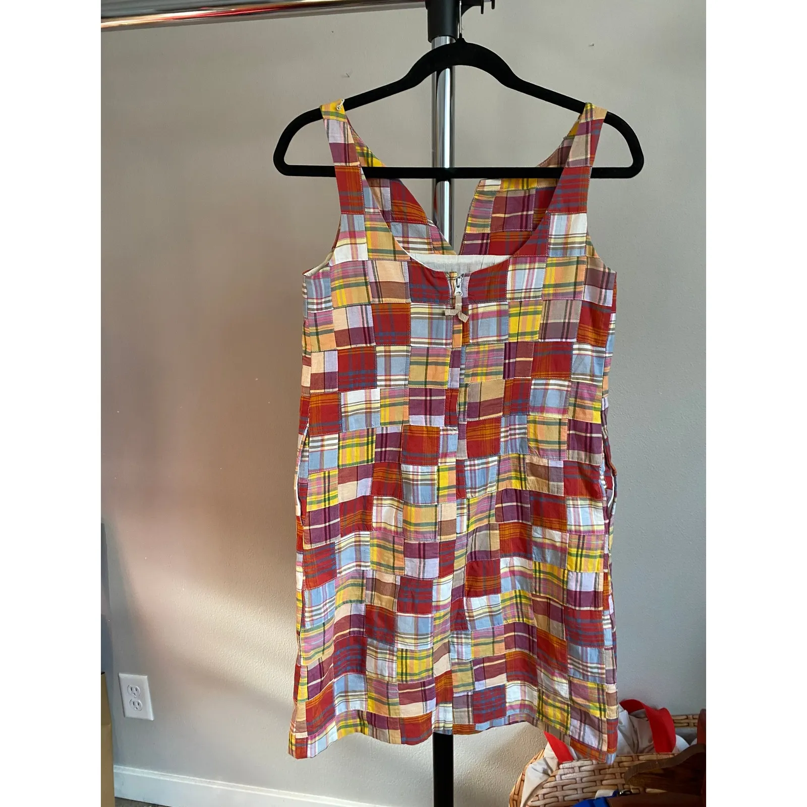 Y2K J Crew Patchwork Plaid Red Mini Dress Small Retro 2000s Indie Festival Beach - Image 3