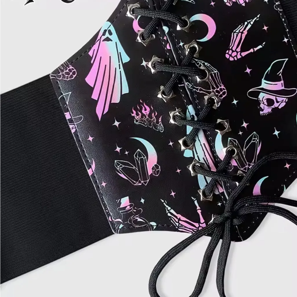 Black Corset with Ghost and Witch Print - Image 5