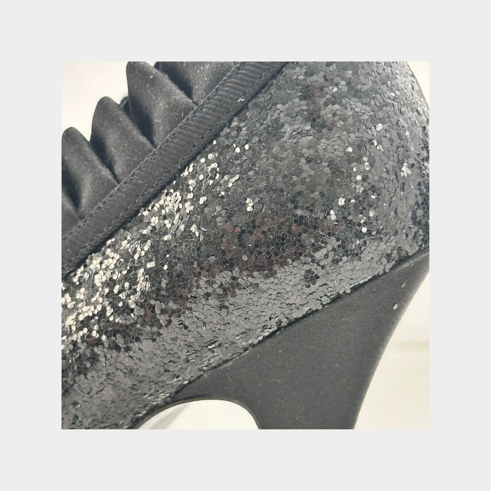 Nina Eveline Sz 8.5 Formal Cocktail Party Mob Wife Pump Sequin Ruffle High Heels Black - Image 12