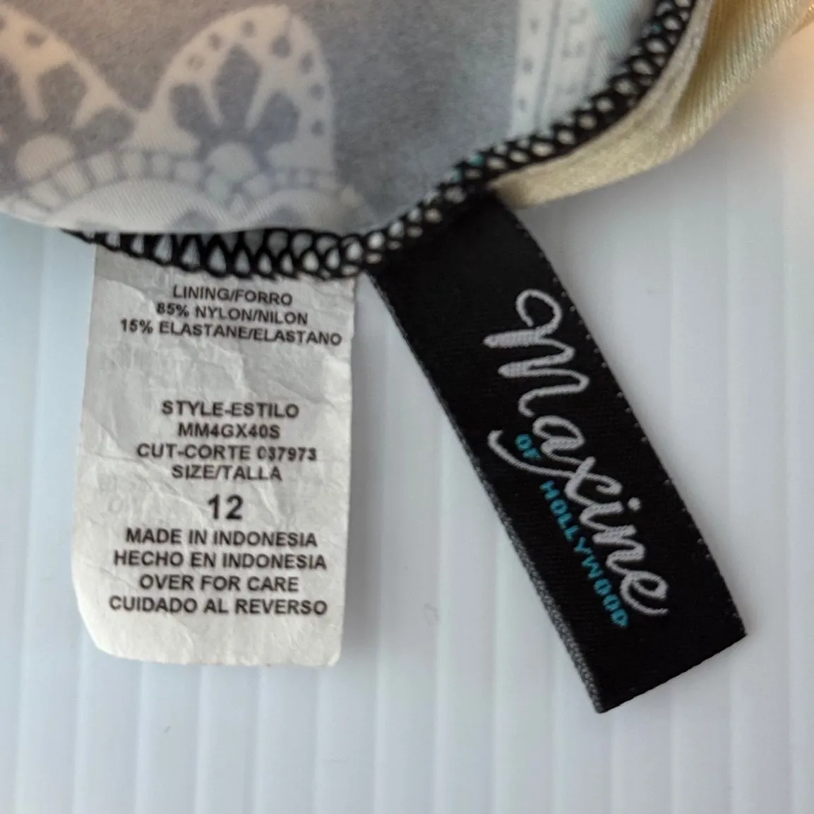 VTG Maxine of Hollywood Women Swim Dress Style Black Teal Paisley Floral Size 12 - Image 4