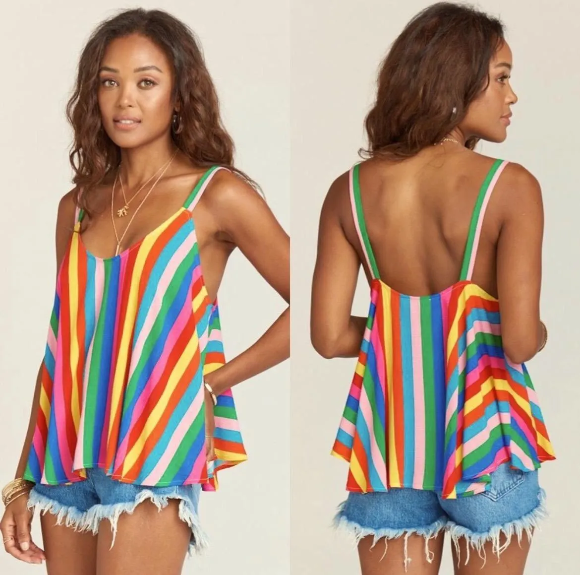 Striped Rainbow Tank Top Size XS 0619N - Image 2