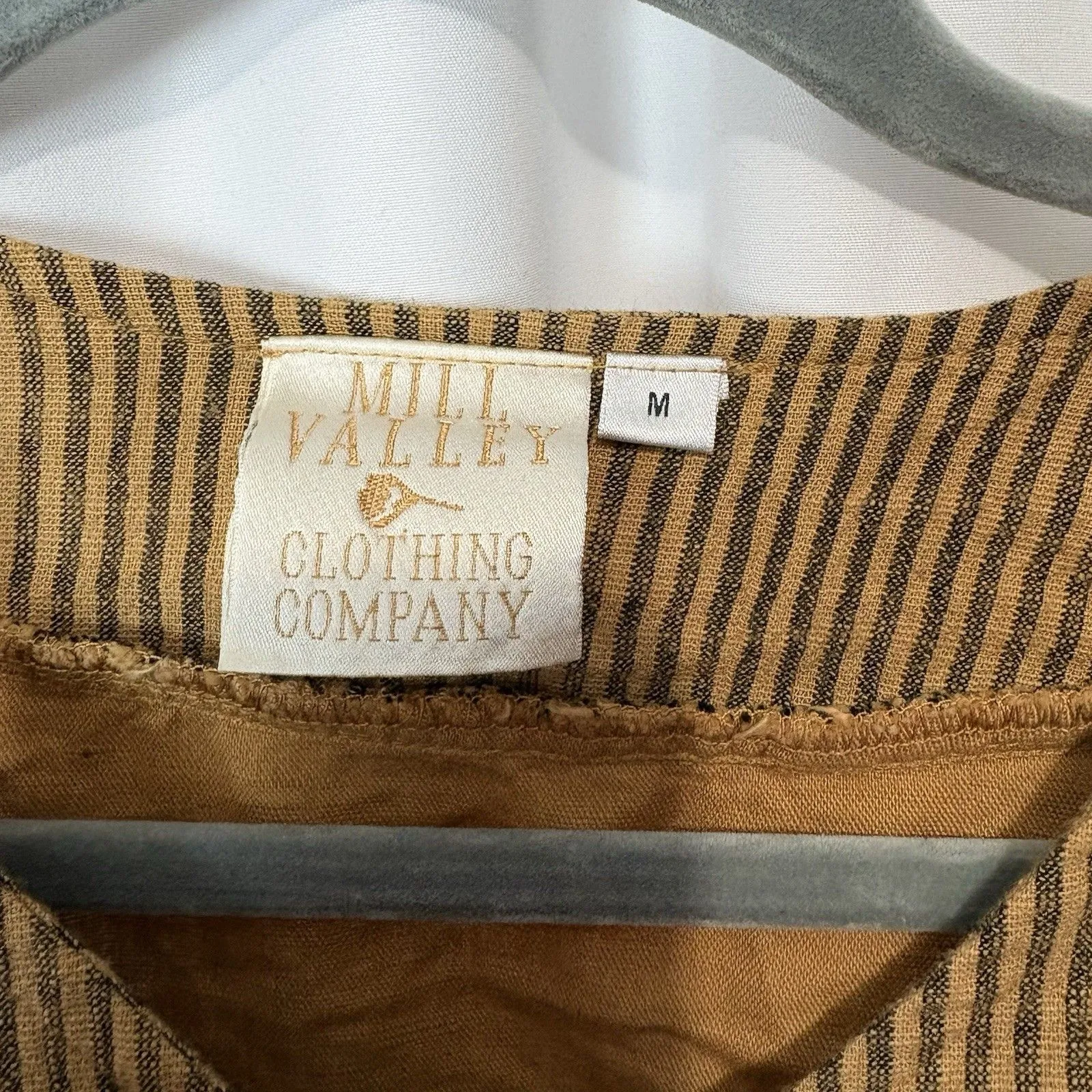 Mill Valley Clothing Company Womens M Top/Jacket Linen Cotton Striped Lagenlook Tan Size M - Image 4