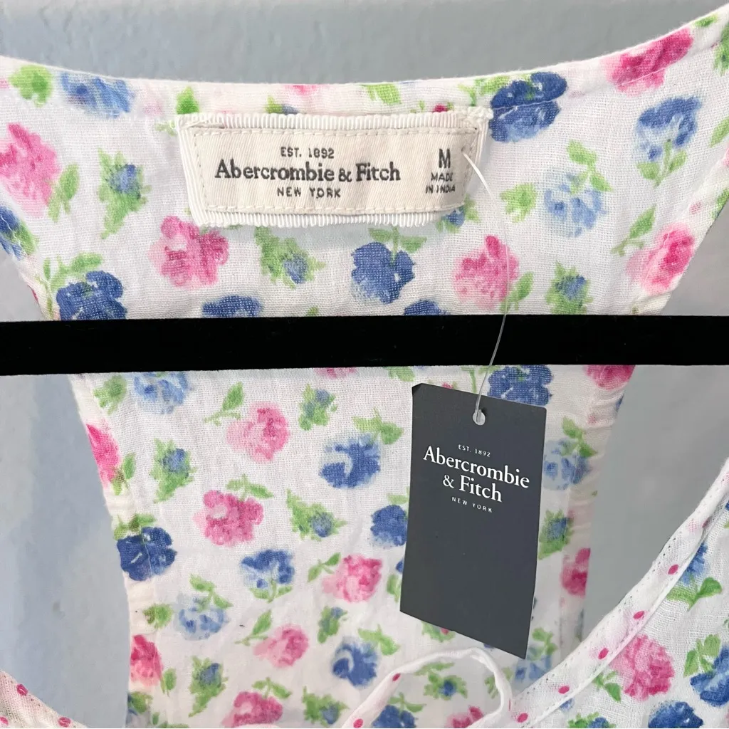 ABERCROMBIE & FITCH White Pink Blue Floral Tank Top Medium NWT - Image 7
