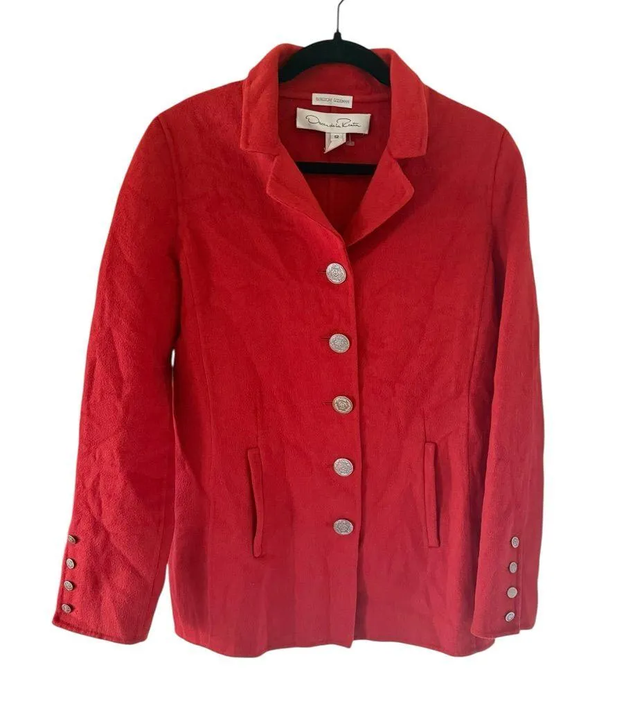Oscar De La Renta Vintage Cashmere Red/Orange Blazer Button Up Jacket - Image 6