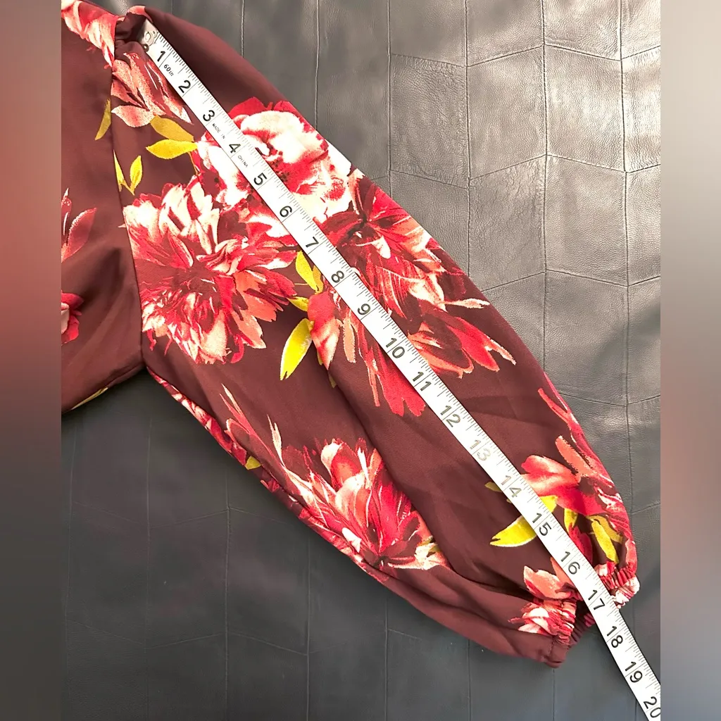 NWT White House Black Market Burgundy Floral Long Sleeve Dress - Image 11