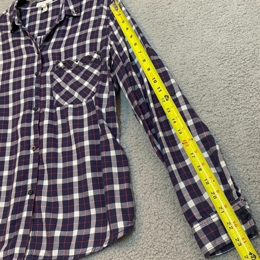 Garage Plaid Button Up Blouse Studded Pocket Detail Size Small - Image 11