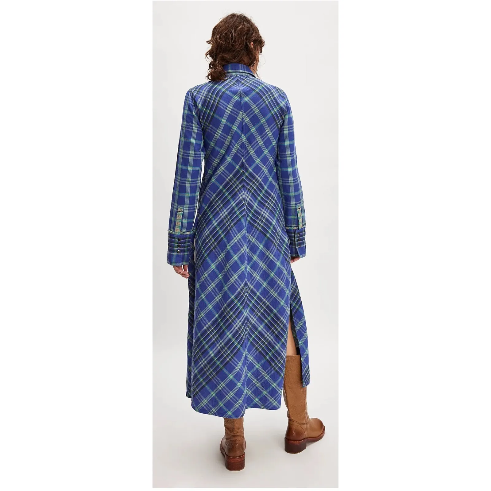 Free People We The Free Ruth Long Shirt Plaid Maxi Dress Cobalt Button Front 2 - Image 4