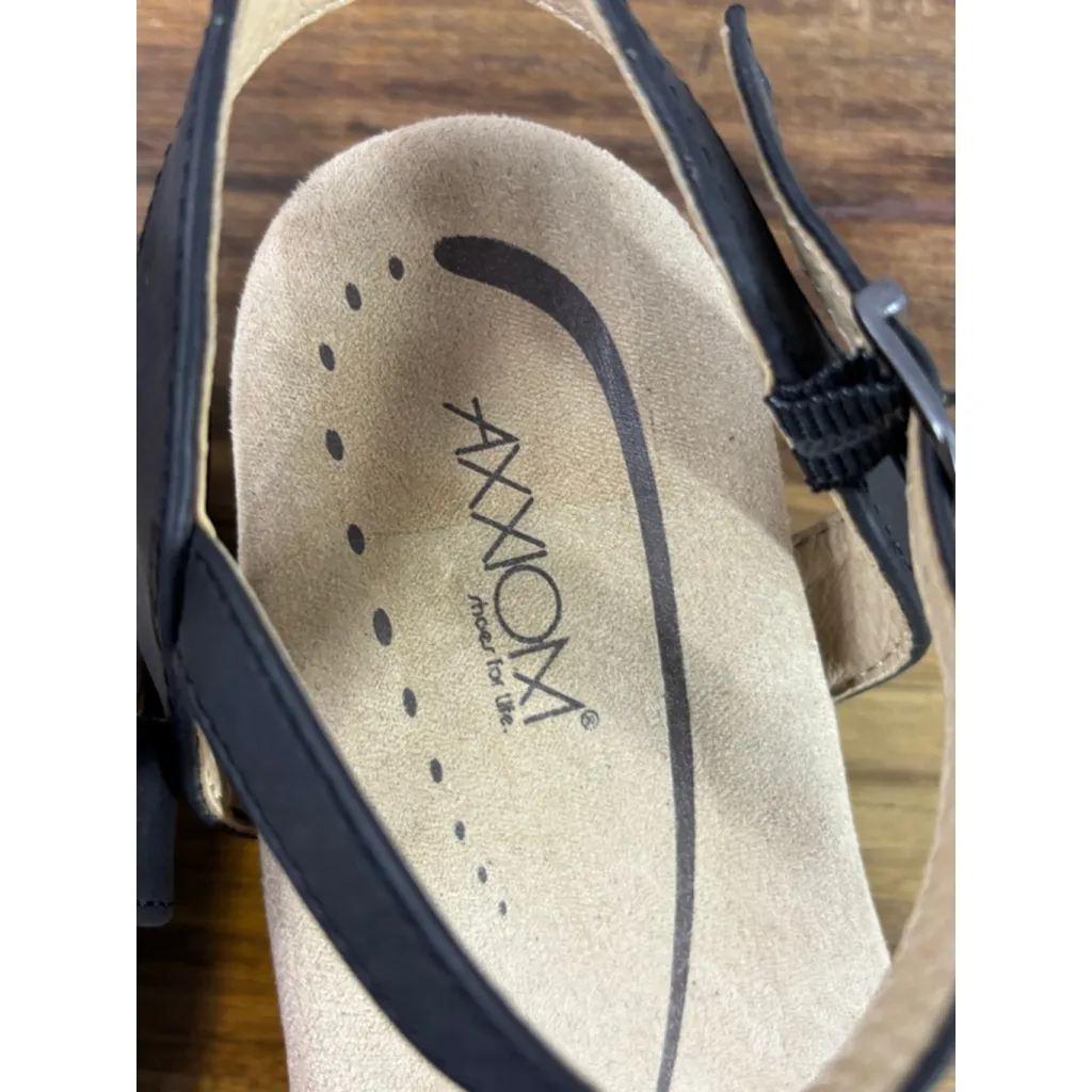 Women's AXXIOM Black Beige Wedge Sandals Size 9 - Image 3