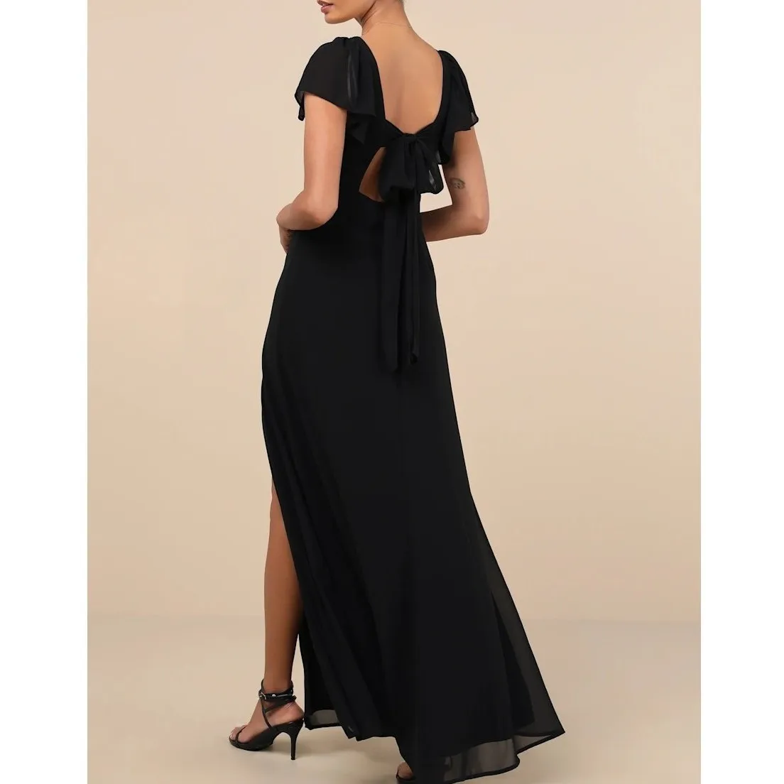 Lulus Black Flutter Sleeve Sweetheart Neck Maxi Dress Size M - Image 8