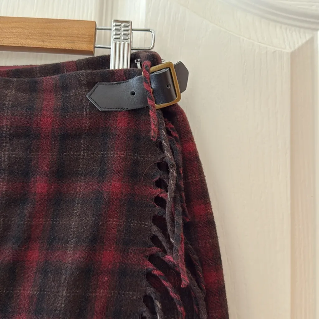 Vintage wool blend plaid fringe and buckle detail skirt - Image 2