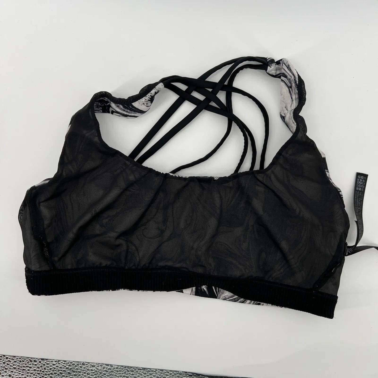 Victorias Secret Women M Strappy Racerback Sports‎ Bra White Black Marbled Gym - Image 2