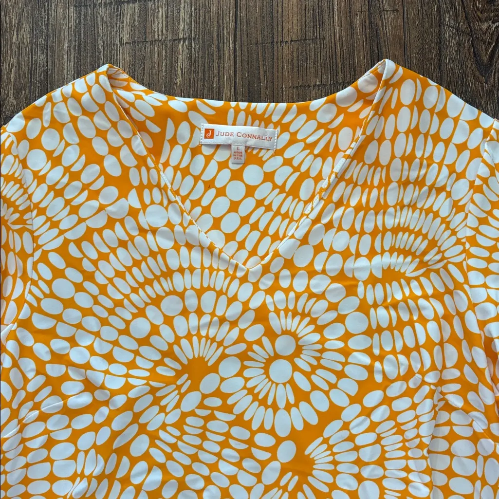 Jude Connally Kerry Grand Wings Bluebell Orange White Geometric Shift Dress Size L - Image 3