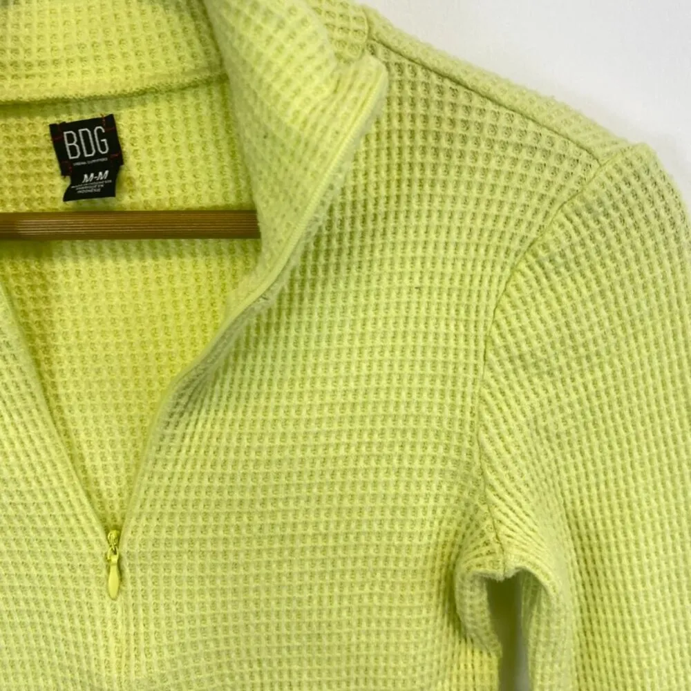 BDG Neon Waffle Knit Quarter Zip Crop Top - Image 3