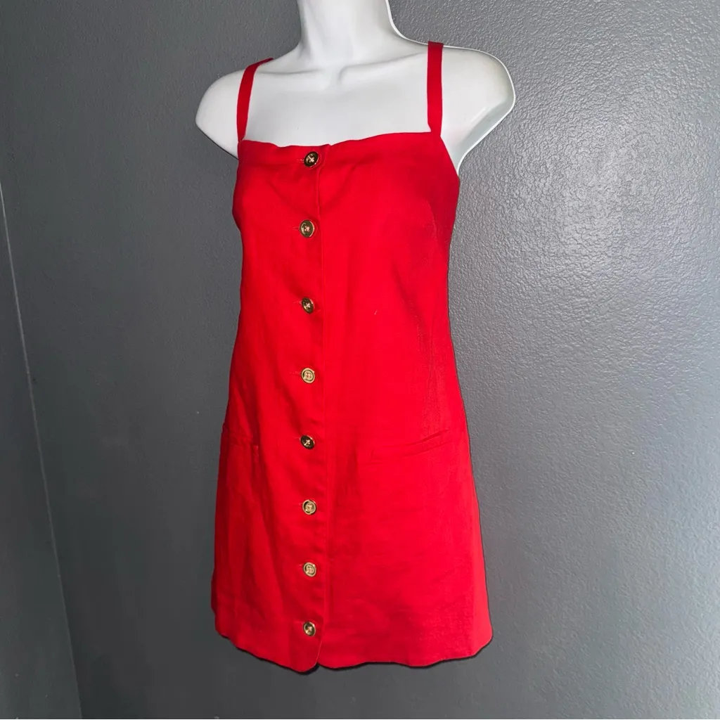 J. Crew Red Button Down Holiday Christmas Mini Dress Womens Medium - Image 3