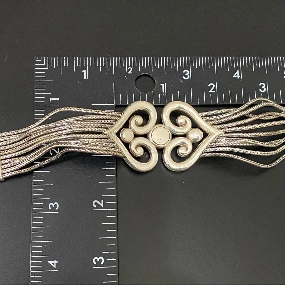 Rare BRIGHTON Alcazar Swing Bracelet Double Heart Pave Silver Chain Bracelet 67g - Image 10