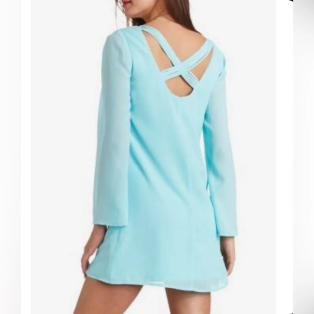 Sky blue cross back chiffon overlay dress size XS - Image 3