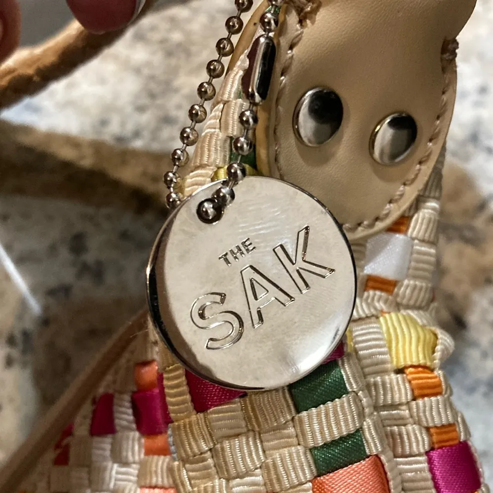 THE SAK Tan, Green, Pink, White, Orange, Blue Striped Woven Ribbon Purse - Image 9