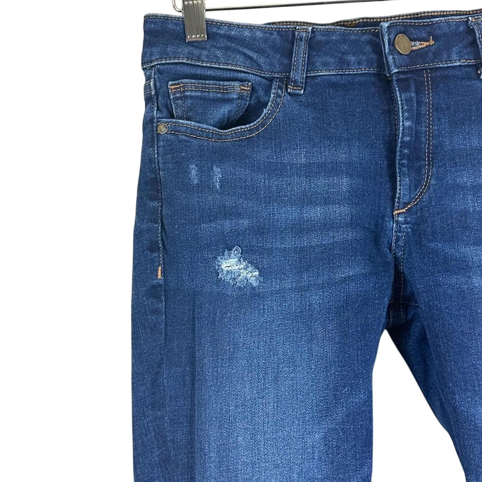 DL1961 Florence Skinny Jeans Womens 27 Dark Wash Instasculpt Distressed Raw Hem - Image 4