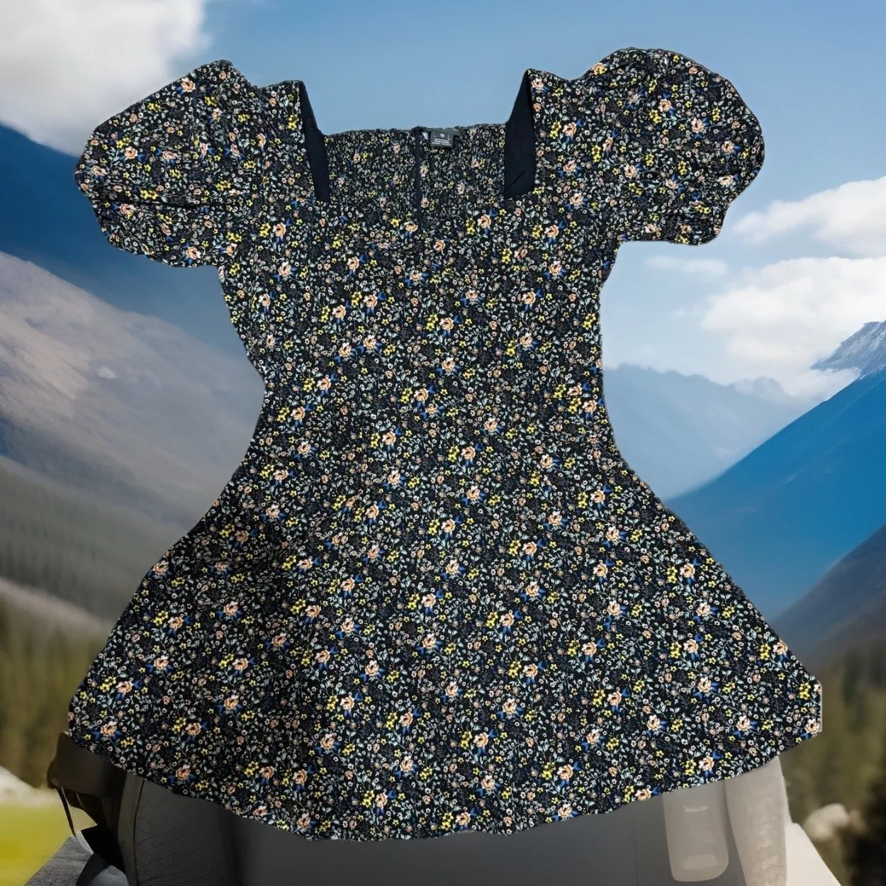 FRENCH CONNECTION Sz10 Fontini Puff Sleeve Mini Dress Baby Doll Floral Fairycore - Image 2