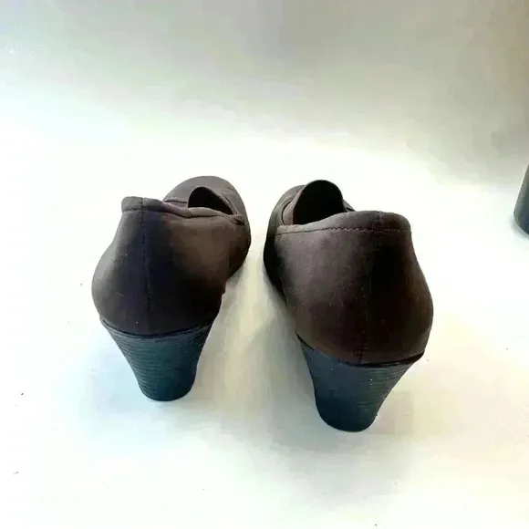 George‎ Heels Womens 6 Comfort Start Loafers Pumps Wedge Black Fabric Slip On Brown - Image 5