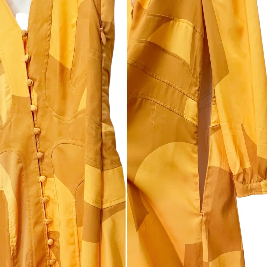 House of Sunny Cinema Dress Orange Yellow Geometric Button Front Midi Size 6 US - Image 8