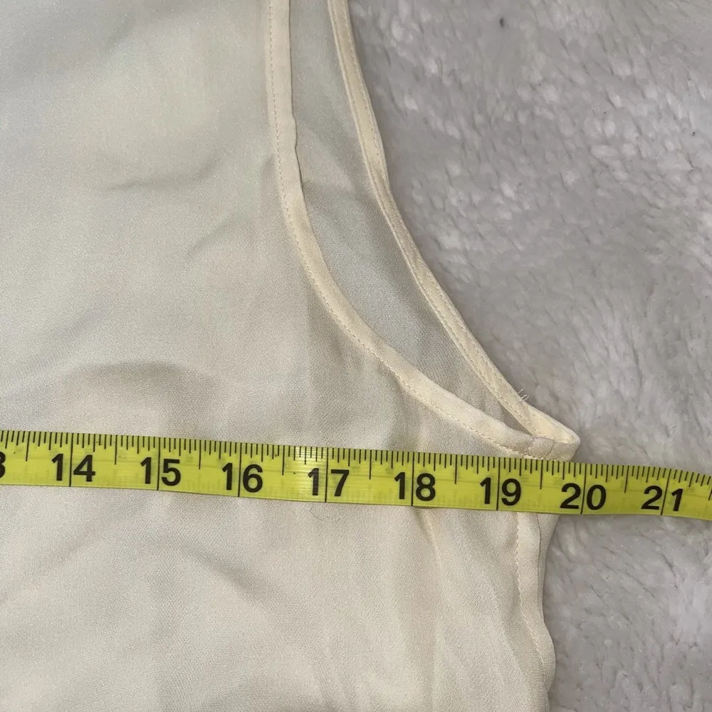 Cream Silk Button Front Sheer Sleeveless Blouse - Image 8