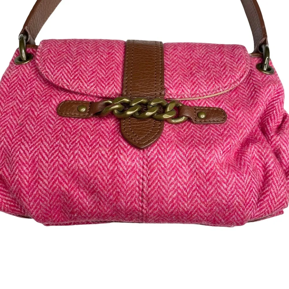 J Crew ᪥ Tweed Antique Gold Chain Handle Mini Handbag Bag ᪥ Red Wool ᪥ Leather ᪥ - Image 6