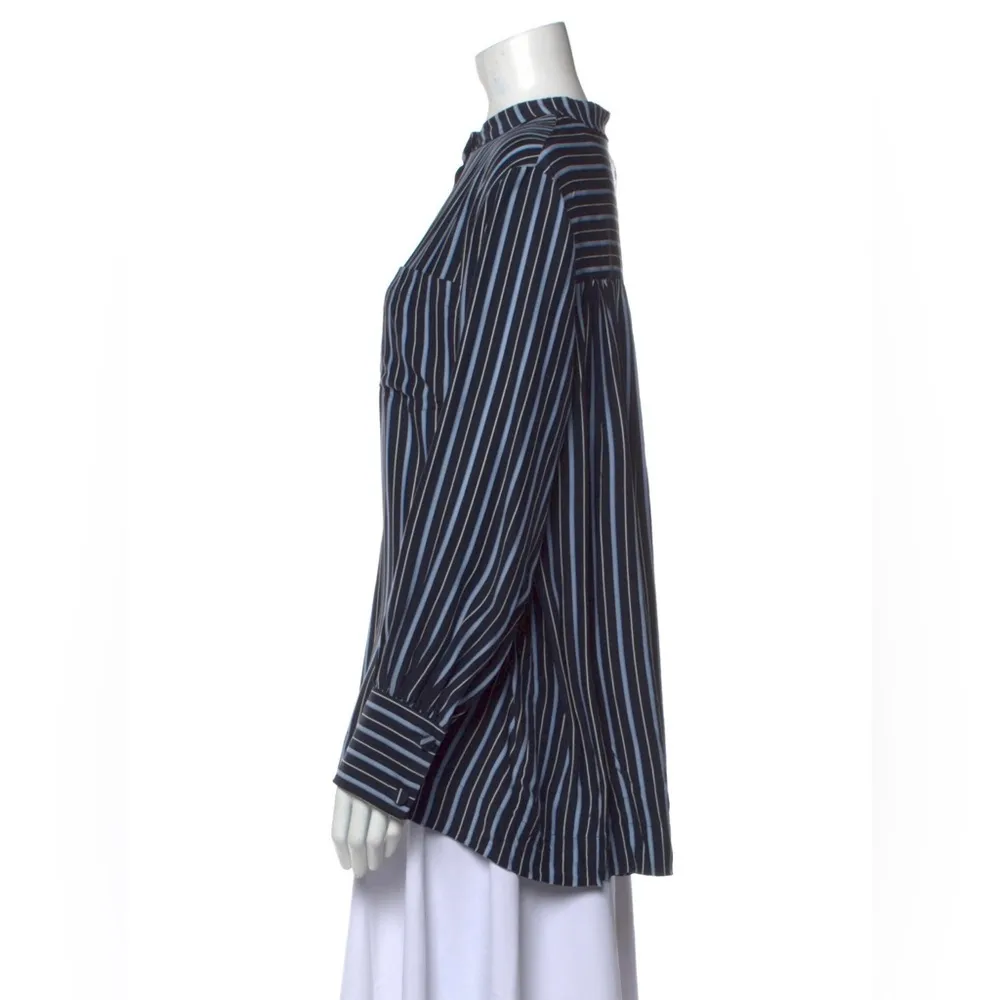 CO. Silk Striped Shirt Blouse, Navy Blue White Size XS MSRP $495 - Image 2