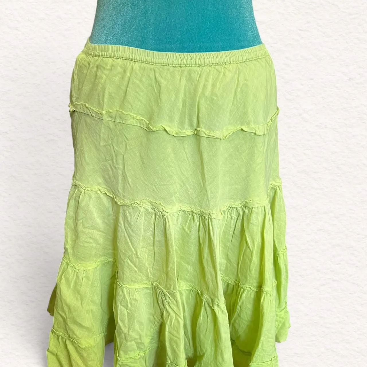 Vintage Planet Gold light green midi skirt 100% cotton size medium boho bohemian - Image 2