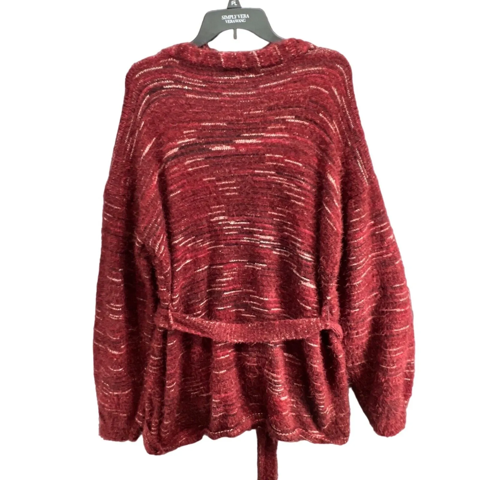 Knox Rose Cardigan Sweater Womens XL Burgundy Red Fuzzy Eyelash Tie Front Cozy - Image 6