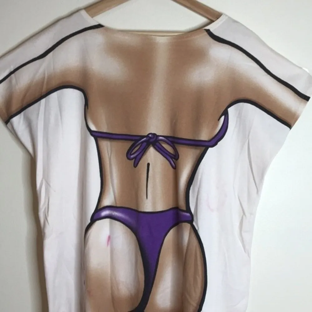 vtg Ladies purple bikini cotton beach cover up oversized shirt size large - Image 12