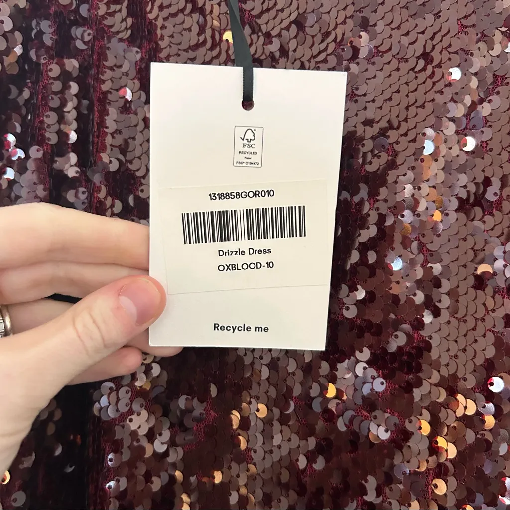 Reformation x Nara Smith Drizzle Dress Burgundy Sequin Red Oxblood - Image 8