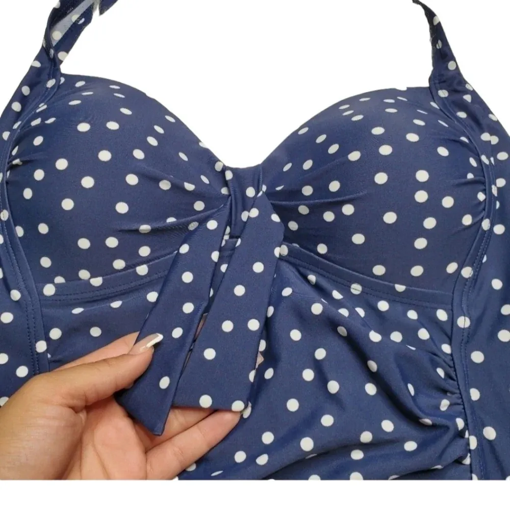 Merona Navy Polkadot Halter Tankini - Image 2