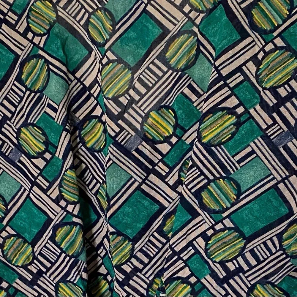 Anthropologie Odille Wrap Blouse Navy Green Taupe Rayon Boho Top - Image 6