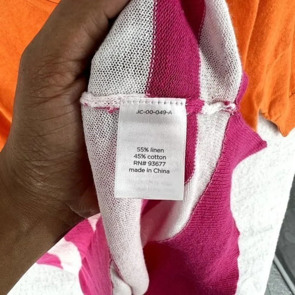 JCP Womens Sweater Size L Linen Blend Striped V-Neck‎ - Image 10