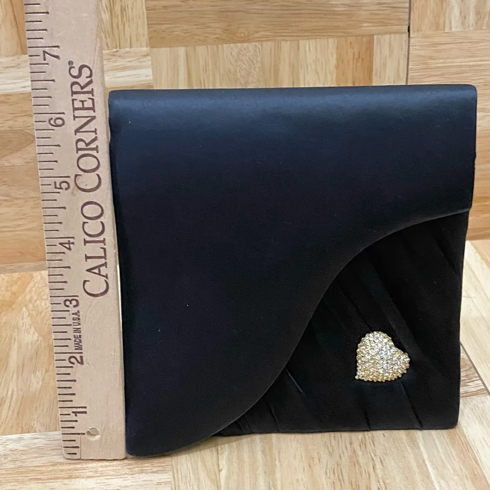 INGE CHRISTOPHER Black Silk Satin Evening Bag with Heart Bling Rhinestone - Image 7